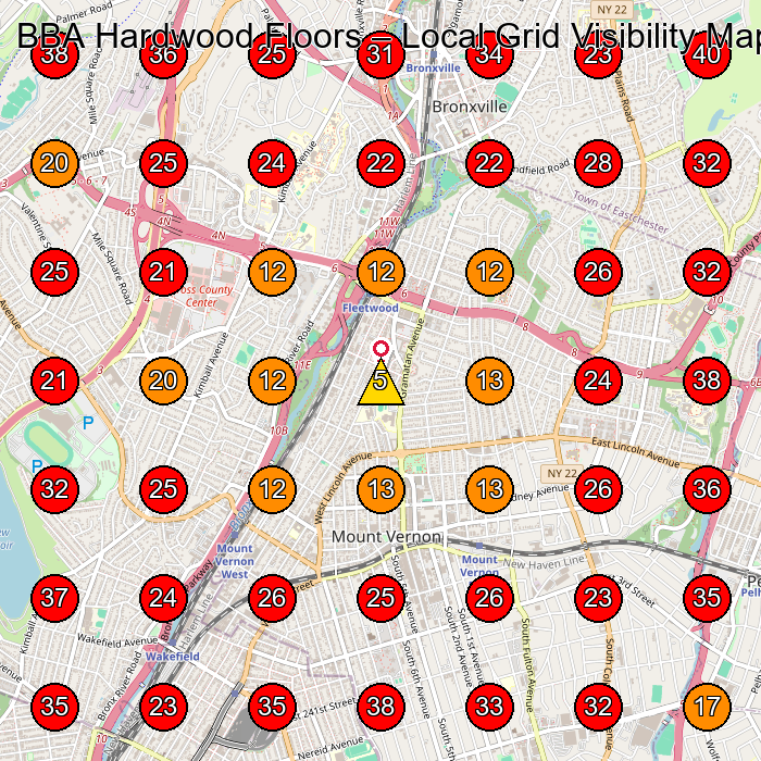 BBA Hardwood Floors GeoGrid visibility map for Flooring Contractor in Mt Vernon